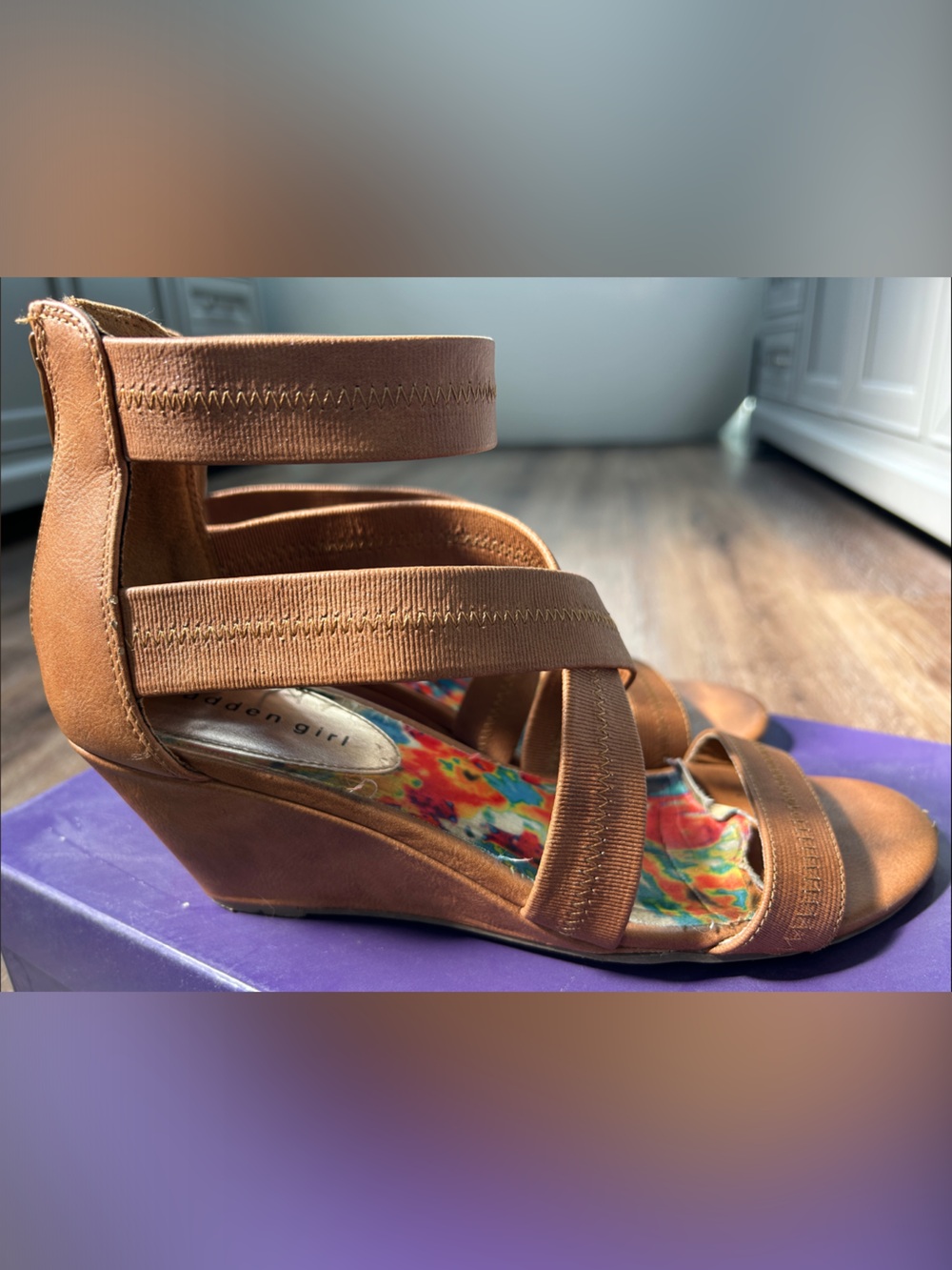 Madden Girl Tan Strappy Wedge Sandals